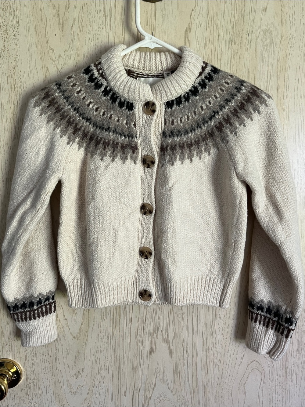 Heirloom DOEN Clarke Fair Isle Wool-blend Cardigan In Neutral Sz XS READ